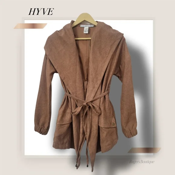 🌿NWT HYFVE Tan Cinch Waist Women's Small Cavender’s Boho Chic Fall Coat - Picture 3 of 14